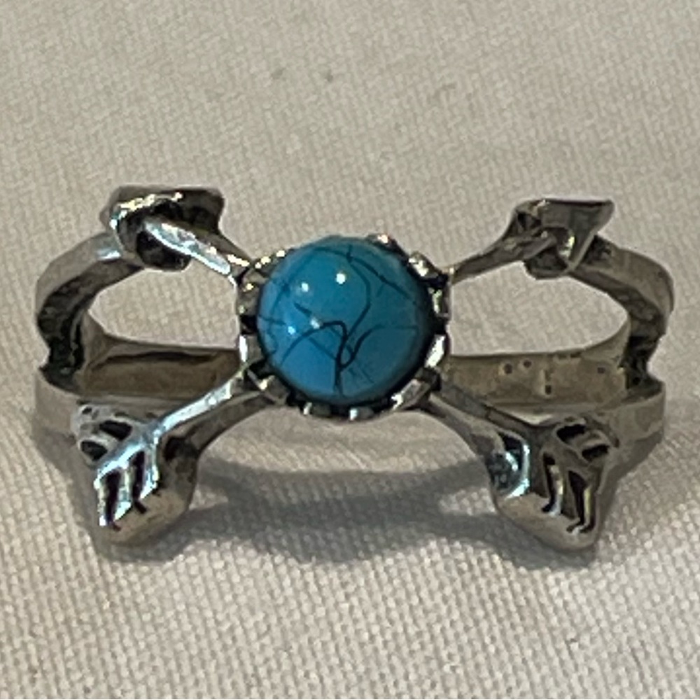 Vintage Crossed Arrows Turquoise Ring Size 7